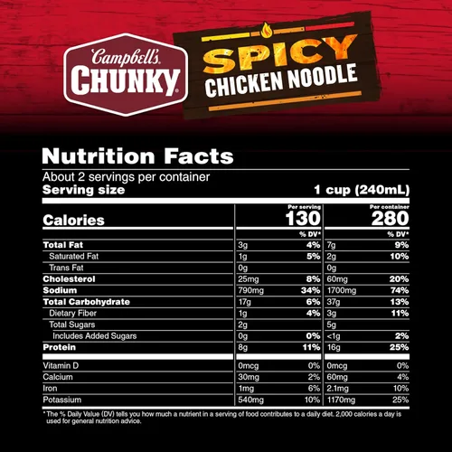 Vista 2 de Campbell's Chunky Sopa, sopa picante de fideos con pollo, lata de 18.6 oz