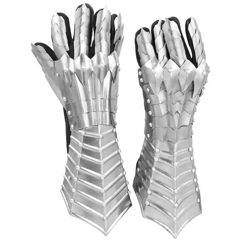 Vista 2 de Nagina International Nazgul Fantasy Steel Guanteletes Lord Ringwraiths - Guantes de armadura medievales con acabado plateado Réplica auténtica