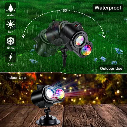 Vista 7 de Luces de proyector de Halloween para exteriores, luces de proyector de Navidad con copo LED Holiday Projector Lights Waterproof with Remote