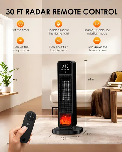 Vista 6 de Calentador de espacio 2026, calentador portátil de 1500 W con control remoto, calentador eléctrico de calefacción silenciosa para interiores, calor