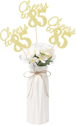 Vista 13 de Gexolenu Cheers to 21, paquete de 10 centros de mesa con purpurina dorada de doble cara para cumpleaños número 21 para mesas, palitos decorativos