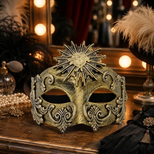 Vista 5 de LOGOFUN Retro Romano Sol Dios Máscara Veneciana Mascarada Cara Prop - Oro