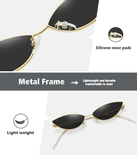Vista 5 de MEETSUN Gafas de sol retro vintage ojo de gato para mujeres hombres estrechos pequeños anteojos ovalados forma pétalos diseño de templo curvado
