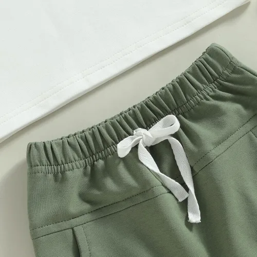 Vista 6 de Ynibbim Conjunto de 2 piezas de ropa de verano para niños pequeños con estampado de letras y pantalones cortos elásticos