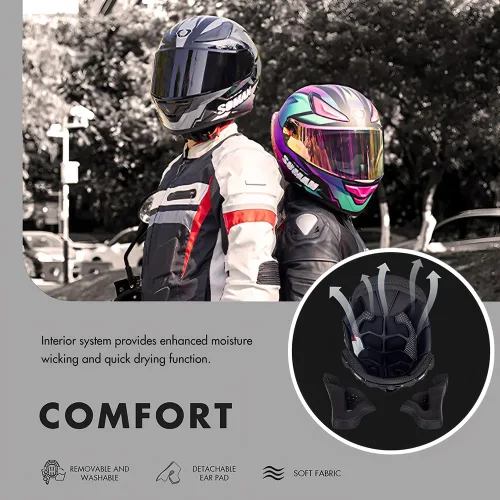 Vista 5 de Casco modular de motocicleta con Bluetooth, casco de motocicleta abatible de cara completa para hombres y mujeres con visera tintada y transparente