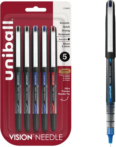 Vista 8 de Bolígrafo de punta rodante Uniball Vision - Paquete de 12, bolígrafos negros, tamaño de punta micro de 0.5 mm - Escritura suave, bolígrafos