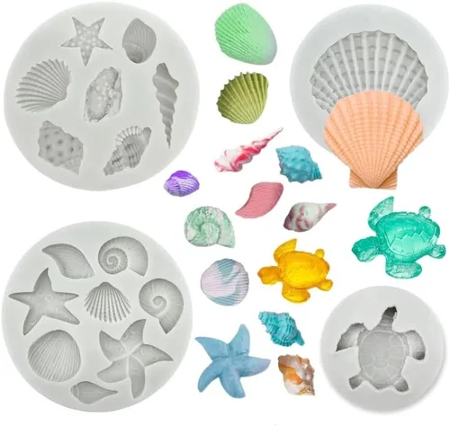 Vista 3 de Molde de silicona de algas marinas, conchas corales, estrellas de mar, molde de fondant de temática marina para decoración de pasteles de chocolate
