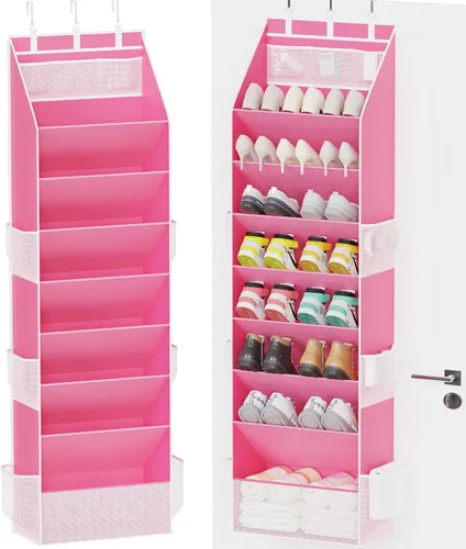 Vista 11 de Criusia Almacenamiento de zapatos, organizador de zapatos sobre la puerta, almacenamiento de zapatos colgante con grandes bolsillos profundos, se