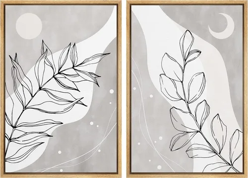 Vista 93 de SIGNFORD Lienzo enmarcado para pared, juego de arte geométrico retro de mediados de siglo, plantas forestales, ilustraciones con formas abstractas