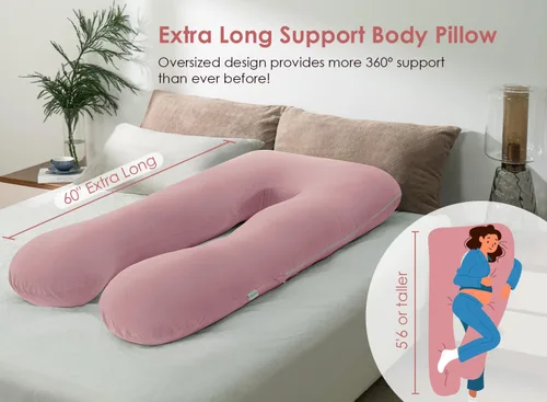 Vista 2 de QUEEN ROSE Almohadas de embarazo extra largas, almohada corporal en forma de U de 60 pulgadas para dormir, almohada refrescante de maternidad