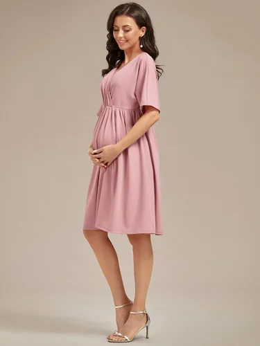 Vista 4 de Ever-Pretty Vestido cruzado hasta la rodilla con cuello en V y media manga para mujer Vestidos casuales Vestidos de maternidad 01801-EY