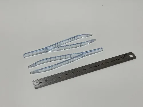 Vista 3 de Pinzas desechables estériles de 5 pulgadas, 4.921 in de longitud, envueltas individualmente, color azul transparente, paquete de 12