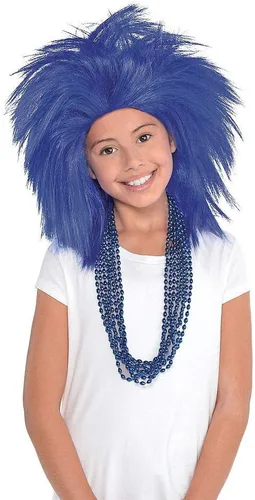 Vista 2 de Disfraz de peluca azul Crazy Talla única (paquete de 1) Accesorio de disfraz sintético vibrante perfecto para fiestas, cosplay y eventos divertidos