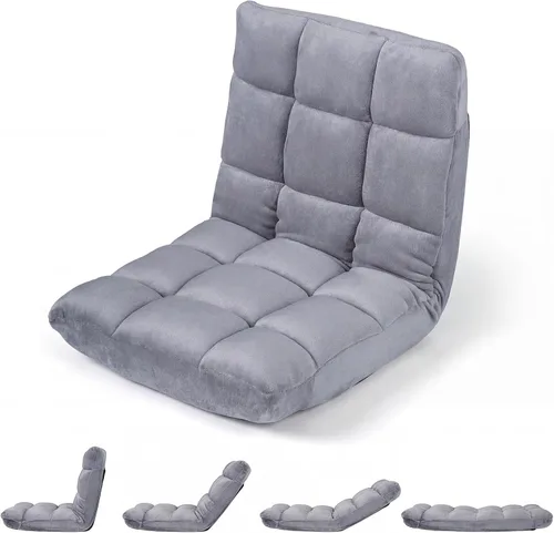 Vista 17 de Giantex Silla plegable de suelo con soporte para el respaldo, 14 posiciones ajustables, cama acolchada, sillón reclinable, sillas de video para Negro