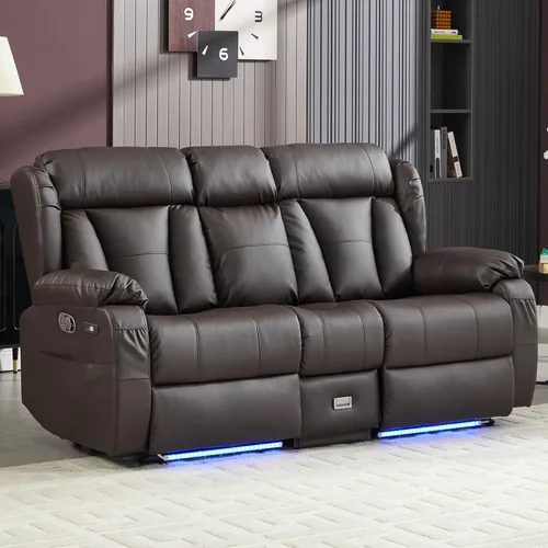 Vista 14 de Sofá biplaza reclinable manual de 110 pulgadas, sillón reclinable de 4 asientos con consola, mesa plegable y salidas integradas, sofá reclinable