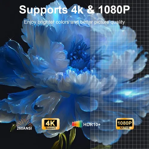 Vista 4 de Mini proyector con Wifi y Bluetooth 4K soporte proyector de película portátil Smart Bedroom Outdoor Projector Screen, Auto Keystone,135°Degree