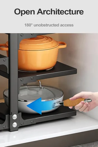 Vista 3 de Organizador de ollas y sartenes para gabinete, organizador resistente para ollas debajo del fregadero, organizador de armario de cocina con 5