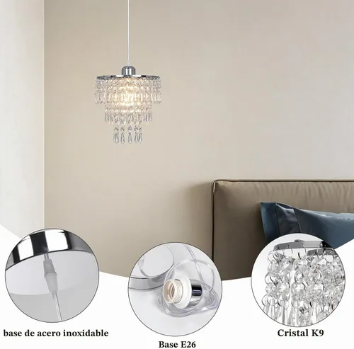 Vista 3 de Lámpara de techo de cristal de 3 niveles con colgante de cristal, decoración para pasillo, comedor, sala de estar, dormitorio, casquillo E26, cromado