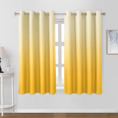 Vista 15 de HOMEIDEAS Cortinas Blackout Negras Ombré de 52 x 63 Pulgadas de Largo Degradado Oscurecimiento de Habitación Aislamiento Térmico Ahorro de Energía