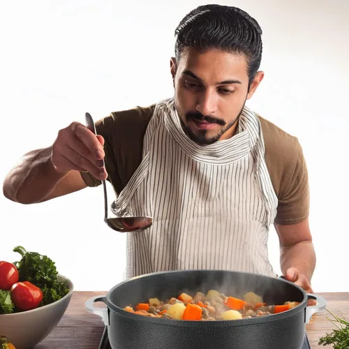 Vista 3 de Alpine Cuisine Olla de aluminio antiadherente de 7 cuartos de galón con tapa de vidrio y mango remachado, utensilios de cocina resistentes