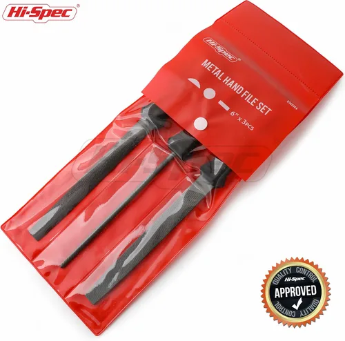 Vista 7 de Hi-Spec Juego de 3 limas manuales de metal. Limas de acero grandes. Plana, redonda y semirredonda para manualidades, trabajo de metal y madera