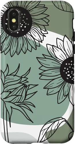 Vista 5 de iPhone 16 Aesthetic Sunflower Line Art Minimalistic Sage Green Case