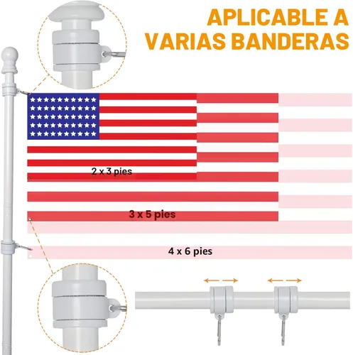 Vista 3 de NELXINJO Kit de poste de bandera de acero inoxidable de 5 pies con abrazadera para exterior de la casa Montaje exterior para bandera americana