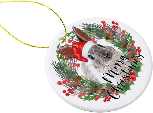 Vista 2 de Adornos de árbol de Navidad, corona de conejo de Navidad, adorno de Navidad, adorno colgante de recuerdo, decoración del hogar, colgantes colgantes