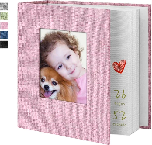 Vista 14 de Álbum de fotos de 4 x 6 pulgadas, 52 bolsillos, con cubierta de lino, álbumes de fotos para familia, boda, bebé, libro de fotos con capacidad