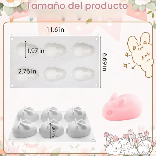 Vista 7 de MEMOVAN Molde de silicona 3D de conejo de Pascua con 6 cavidades, molde de silicona para conejo, conejo de Pascua, molde de chocolate para hornear