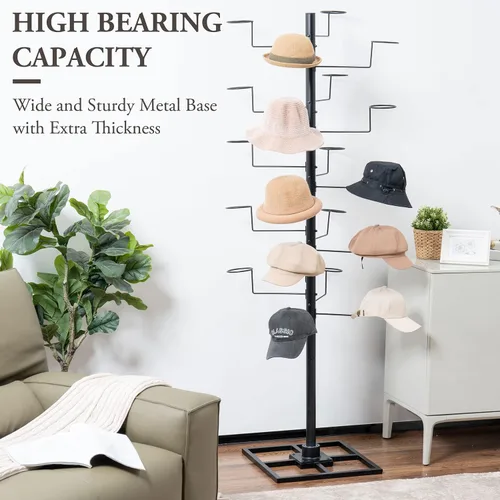 Vista 2 de MyGift Moderno organizador independiente para sombreros, soporte de exhibición de sombrero de vaquero giratorio de 360 grados con 20 ganchos Negro