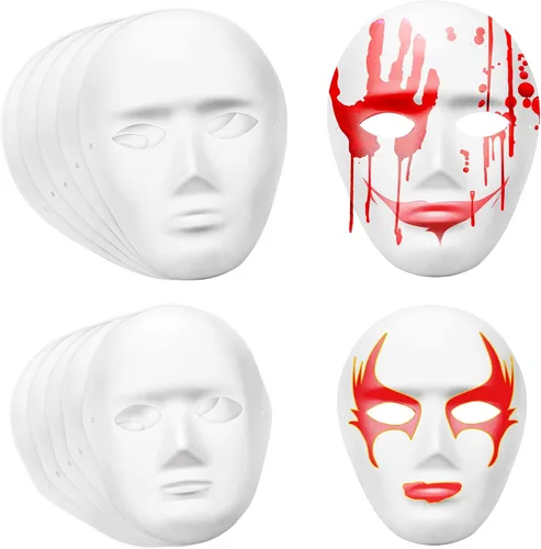 Vista 6 de Heatoe Paquete de 10 máscaras de papel blanco para hombres y mujeres con 10 cuerdas atadas máscara facial completa en blanco máscara de papel