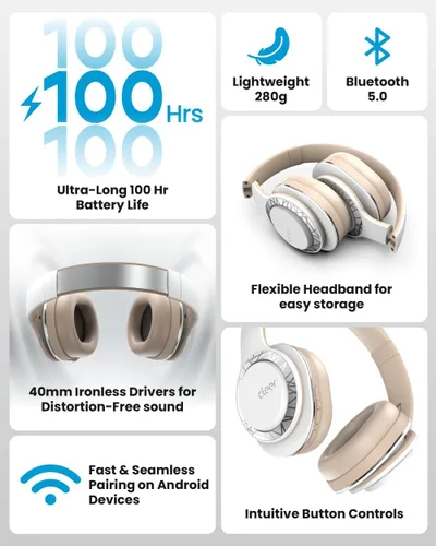Vista 3 de Cleer Audio Enduro 100 Auriculares inalámbricos Bluetooth sobre la oreja, hasta 100 horas de duración de la batería, micrófono integrado, sonido