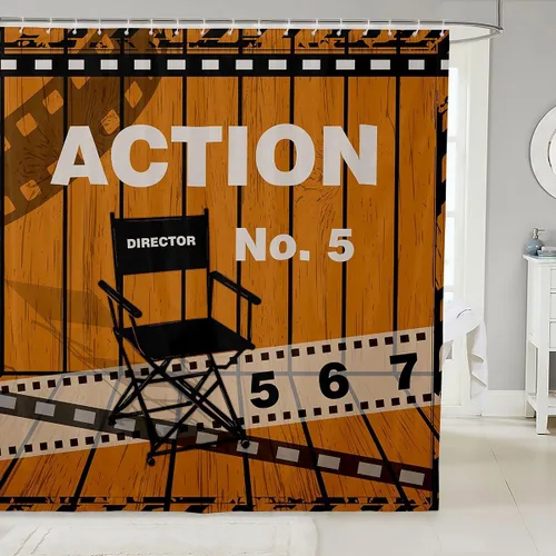Vista 14 de Homewish Theater Cinema Poster Shower Curtain Set,Retro Movie Bathroom Curtain,Kids Girls Teens Popcorn Waterproof Fabrics Movie Night Bathroom