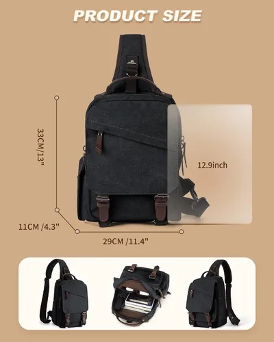 Vista 5 de Bolsa de mensajero para hombres, mochila cruzada pequeña, bolsa de hombro para hombres y mujeres, mochila con correa de lona