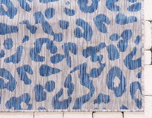 Vista 8 de Unique Loom Outdoor Safari Collection Alfombra de área - Leopardo (5 pies 1 pulgada x 8 pies, rectangular, azul/gris)