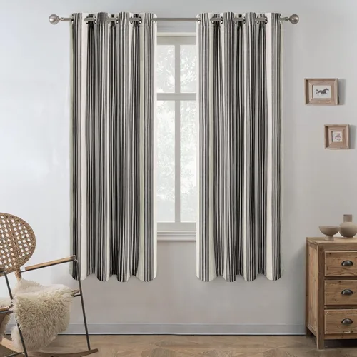 Vista 92 de DriftAway Chris Linen - Cortinas opacas con capa térmica y reductora de sonido, 63 pulgadas de largo para dormitorio, cortinas estampadas a rayas