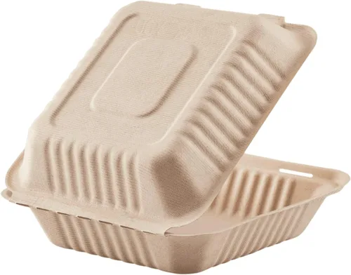 Vista 7 de KARAT EARTH Clamshell - Recipientes de alimentos para llevar (9 x 9 pulgadas, 200 unidades) Contenedores compostables para llevar, bagazo natural