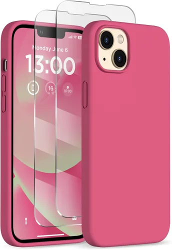 Vista 24 de Funda delgada para iPhone 13 de 6.1 pulgadas, silicona líquida a prueba de golpes, con forro de microfibra suave antiarañazos, 2 protectores