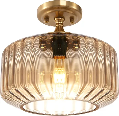 Vista 19 de Lámpara de Techo Verde Semiempotrada Vintage de Latón Antiguo Luz Empotrada Superior de Cristal Dorado Candelabro para Casa de Campo Armario Entrada