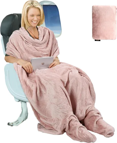 Vista 13 de Tirrinia Manta de viaje para avión, oficina, Poncho 4 en 1, manta portátil de forro polar acogedora de primera calidad con bolsa incorporada