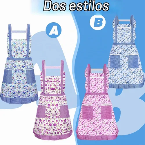 Vista 6 de Zhanmai 3 Pcs Floral Aprons for Women with Pockets