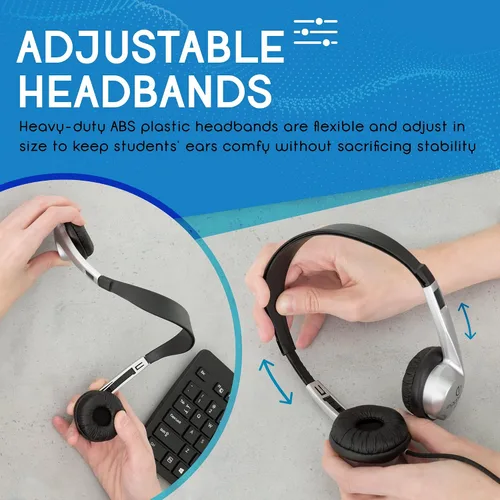 Vista 7 de Egghead Auriculares escolares estéreo con cojín de piel sintética (paquete de 20), negro/plateado