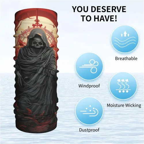Vista 6 de CASGTNZ grim reaper Death skeleton angel red Neck Gaiter Face Cover Balaclava Gaiter Mask for Men Women Bandana for Motorcycle Cycling Riding Skiing
