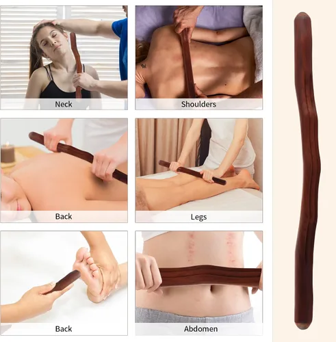 Vista 2 de Rodillo de masaje largo de madera Gua Sha, herramienta para todo tu cuerpo SPA masajeador