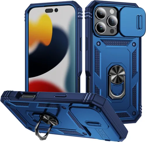 Vista 57 de Funda para iPhone 14, a prueba de golpes, resistente a los impactos, con lente deslizante protectora para iPhone 14 (6.1 pulgadas) (azul)