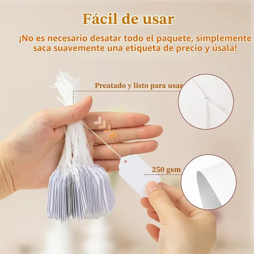 Vista 3 de 1000 etiquetas de precio blancas con cuerda adjunta, 1.75 x 1.1 pulgadas Blanco