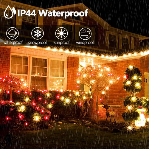 Vista 5 de OZS Guirnalda de luces de Navidad conectables rojas y blancas, paquete de 2 luces de Navidad de 164 pies en total de 400 LED para Rojo y blanco