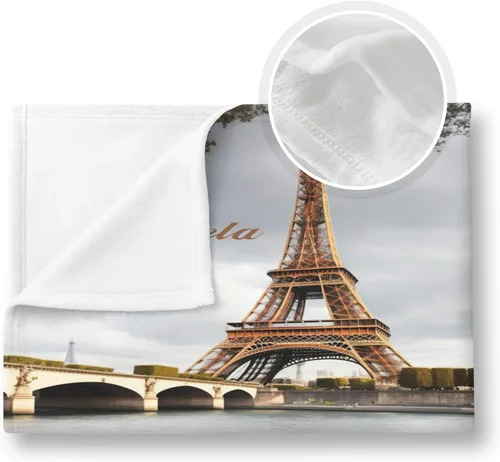 Vista 5 de City Landmark Paris - Manta personalizada con nombre de la Torre Eiffel de 30 x 40 pulgadas
