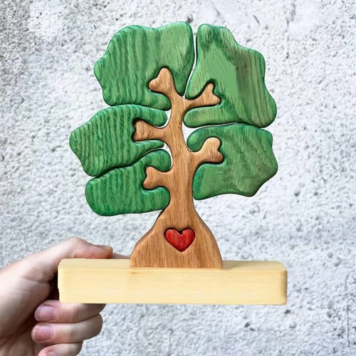 Vista 4 de Rompecabezas de madera familiar con diseño de animales de amor, rompecabezas de oso de madera, pieza decorativa de roble de madera personalizada